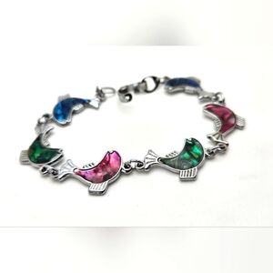 🟢3/$19🟢 Abalone Silver Mother of Pearl Fish Chain Bracelet